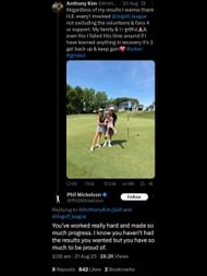 Screenshot from Lefty and Kim's interaction after LIV Golf Indianapolis / X: @AnthonyKim_Golf